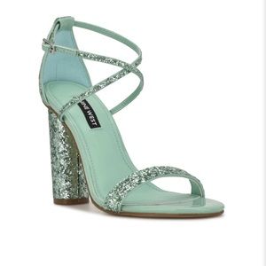 Celebra Heeled Sandals - Aqua Chunky Glitter